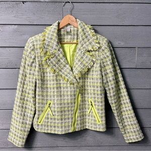 BOLD Lime Grey White Tweed Moto Jacket Blazer from Forever 21 Exclusives Medium